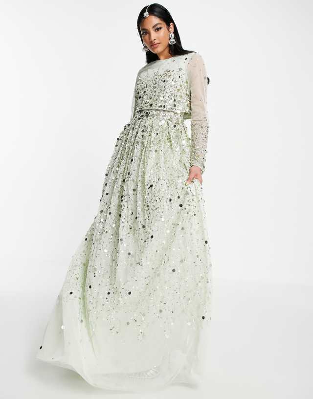 ASOS DESIGN maxi anarkali dress in scatter sequin in soft green