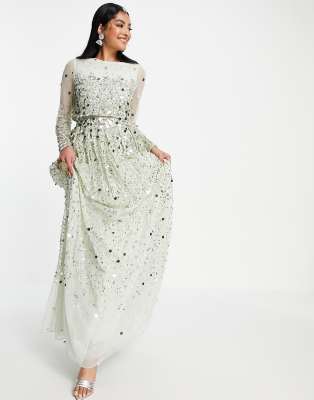 ASOS DESIGN maxi anarkali dress in scatter sequin in soft green | ASOS