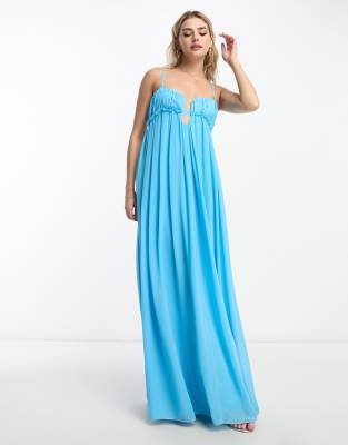 ASOS DESIGN - Maxi-Babydoll-Kleid in Türkis mit geraffter Brustpartie-Blau