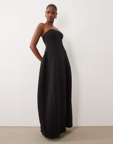 ASOS DESIGN - Maxi bandeau-jurk in scubastijl met structuur en volume in zwart - view 1