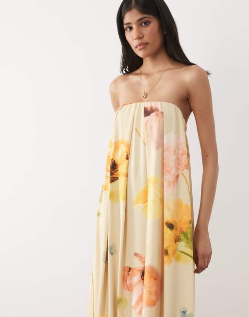 ASOS DESIGN - Maxi bandeau-jurk met bloemenprint in geel, 2 van 4