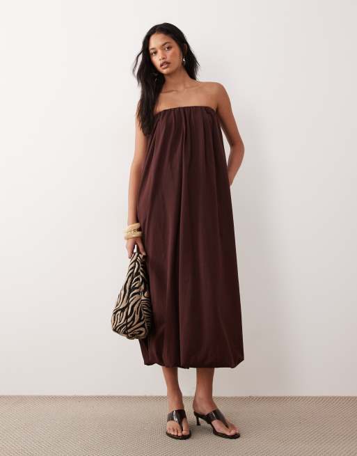 ASOS DESIGN - Maxi bandeau-jurk met bubbelzoom in chocoladebruin, 2 van 4