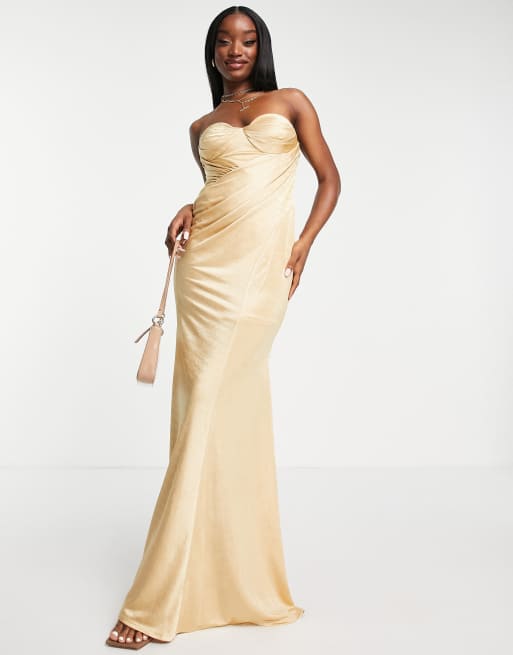 ASOS DESIGN - Maxi bandeau-jurk met gedrapeerde plooien in goud