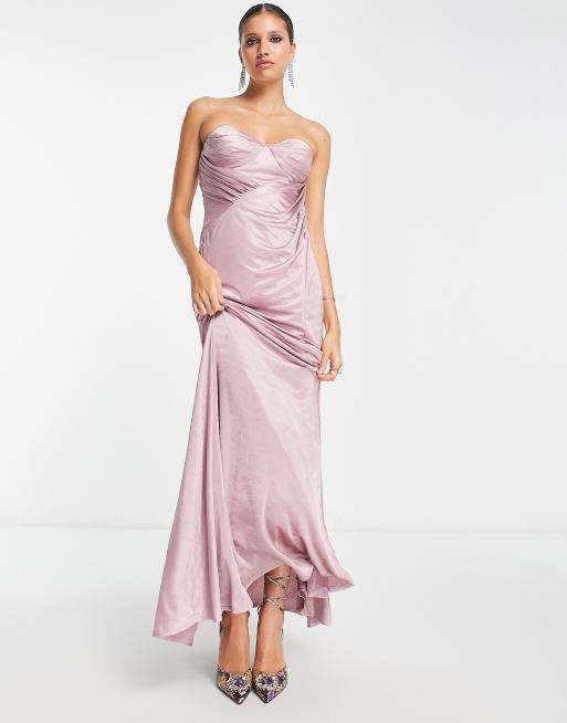 ASOS DESIGN - Maxi bandeau-jurk met gedrapeerde plooien in rosé, 4 van 4