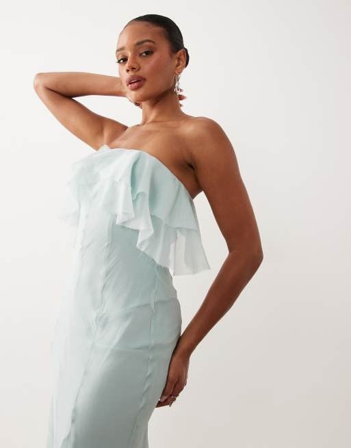 ASOS DESIGN - Maxi bandeau-jurk met godetzoom in lichtblauw, 3 van 4
