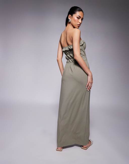 ASOS DESIGN Maxi bandeau-jurk met ruches en gelaagde taille in