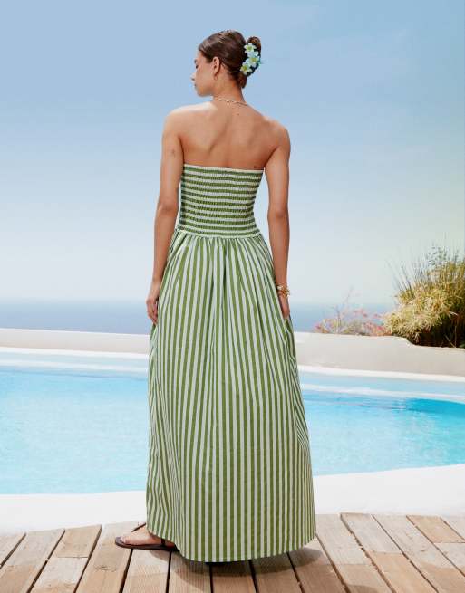 ASOS DESIGN - Maxi bandeau-jurk met strikjes in strepenprint, 2 van 4