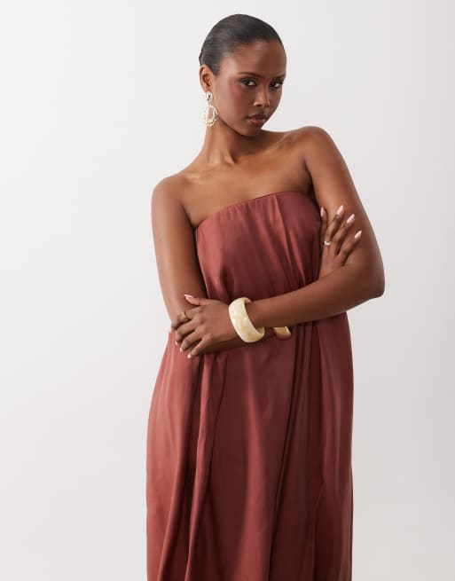 ASOS DESIGN - Maxi bandeau-jurk van modal met pofzoom in roestbruin, 2 van 4