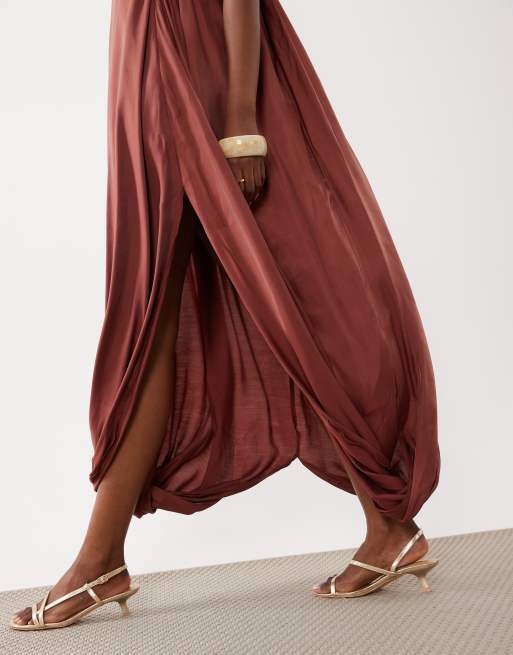 ASOS DESIGN - Maxi bandeau-jurk van modal met pofzoom in roestbruin, 3 van 4