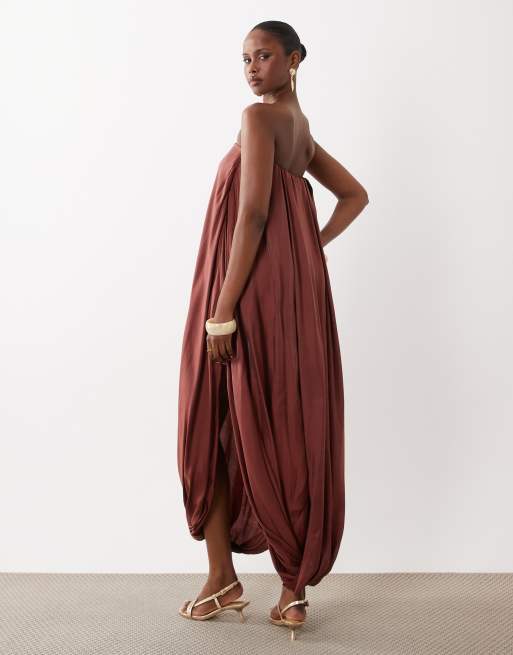 ASOS DESIGN - Maxi bandeau-jurk van modal met pofzoom in roestbruin, 4 van 4