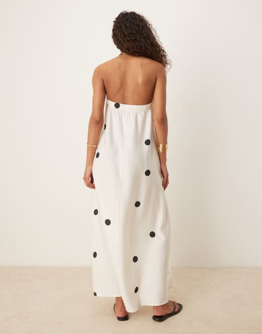 ASOS DESIGN - Maxi bandeau-zonnejurk van cupro met zwart-witte stippenprint, 3 van 4