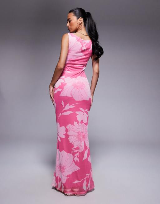 ASOS DESIGN - Maxi bardot jurk met bloemenprint in roze, 3 van 4