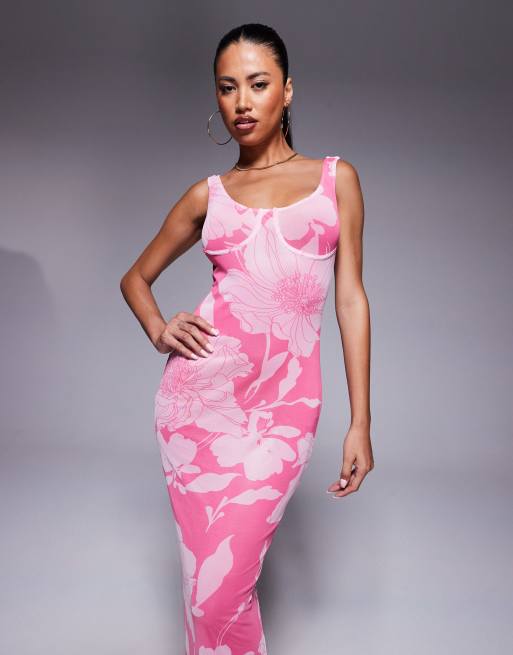 ASOS DESIGN - Maxi bardot jurk met bloemenprint in roze, 4 van 4