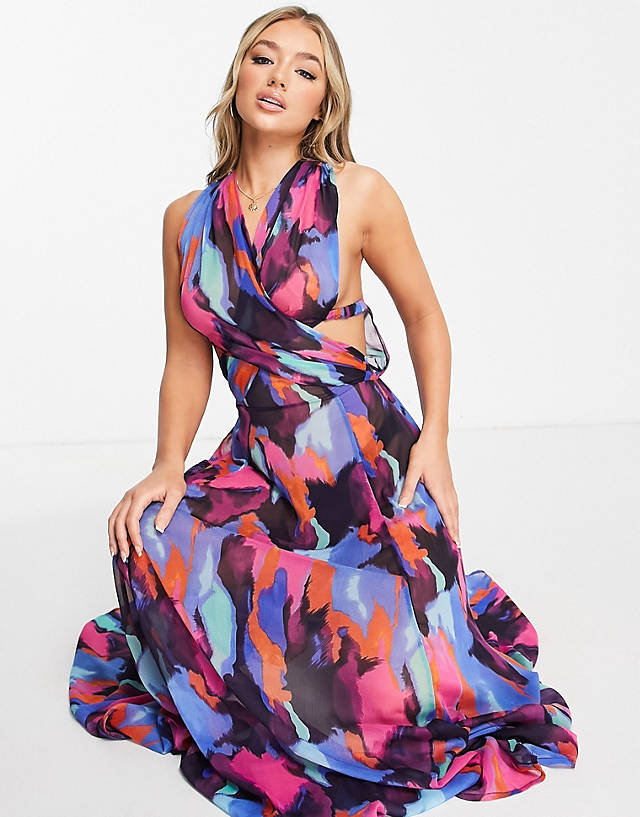 ASOS DESIGN maxi beach dress in smudge abstract print