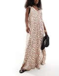 [ASOS DESIGN] ASOS DESIGN maxi beach dress with tie shoulder detail in natural zebra print-Multi XS Zebra
