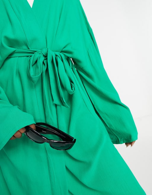 asos green kimono dress ASOS Kimono Sleeve Cape Detail Draped Midaxi Dress With Open Back in Green