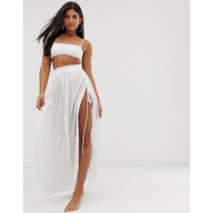 ASOS DESIGN maxi beach skirt with lace up sides in white | ASOS