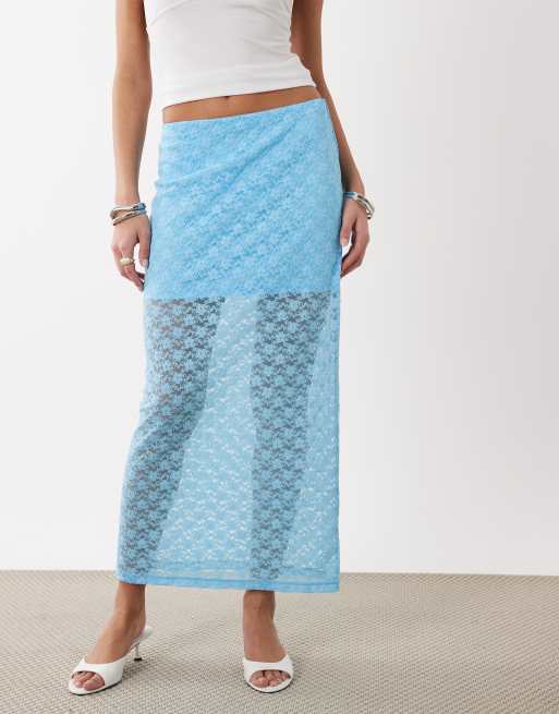 ASOS DESIGN – Maxi-Bleistiftrock in Blau mit Spitze, 3 von 5