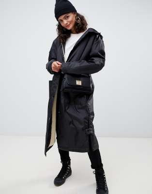 asos design maxi borg lined rainwear