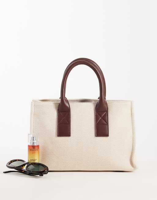 ASOS DESIGN - Maxi borsa classica strutturata écru e cuoio, 2 di 4