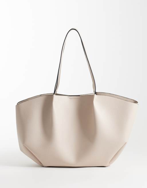 ASOS DESIGN - Maxi borsa color pietra con cuciture a vista