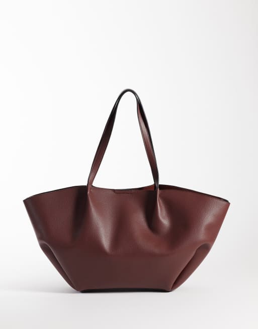 ASOS DESIGN - Maxi borsa doppiata bordeaux con dettaglio cuciture
