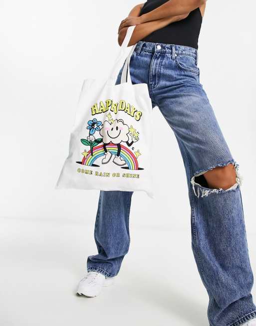 ASOS DESIGN - Maxi borsa in cotone colore naturale con stampa 