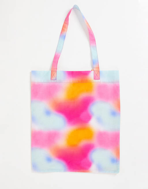 ASOS DESIGN - Maxi borsa in cotone leggero con stampa tie-dye multicolore stile Y2K