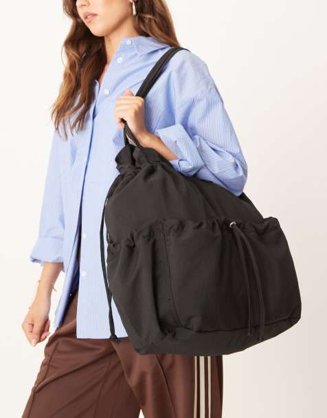 ASOS DESIGN - Maxi borsa in nylon nera con tasca arricciata - view 1