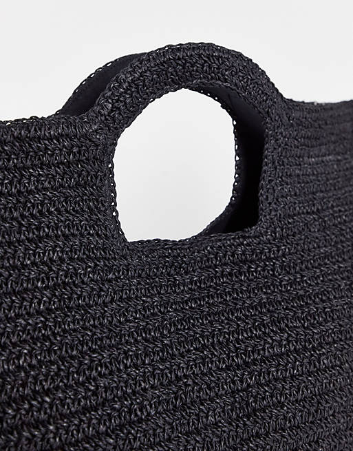 Maxi borsa in rafia nera in cotone con manico Asos Uomo Accessori Borse Borse di paglia BLACK 