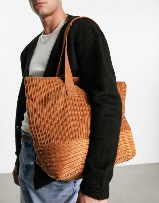 ASOS DESIGN - Maxi borsa in tessuto a coste color tabacco