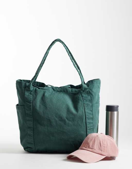 ASOS DESIGN - Maxi borsa multitasche in tela verde slavato, 2 di 4