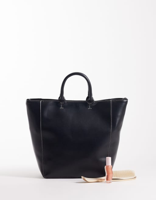 ASOS DESIGN - Maxi borsa nera con doppio manico e cuciture a contrasto, 2 di 4