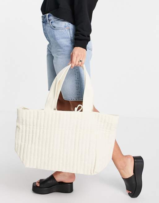 ASOS DESIGN - Maxi borsa trapuntata in cotone neutro slavato