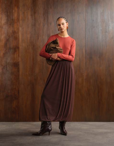 ASOS DESIGN maxi bubble hem skirt in fig - view 1