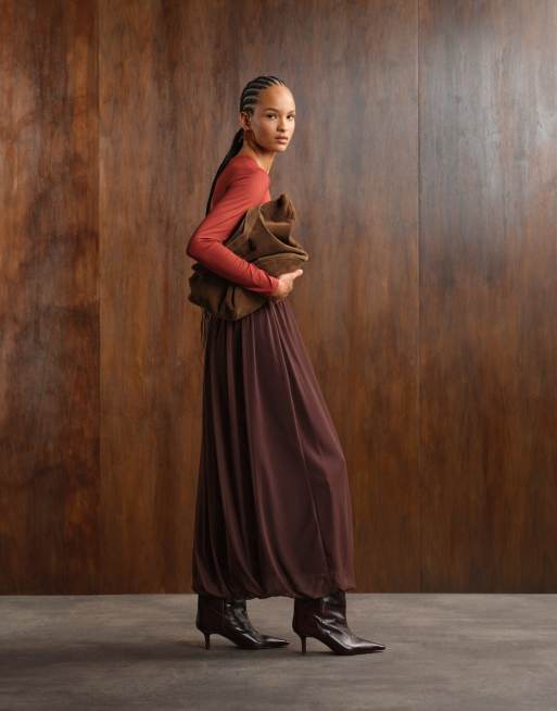 ASOS DESIGN maxi bubble hem skirt in fig