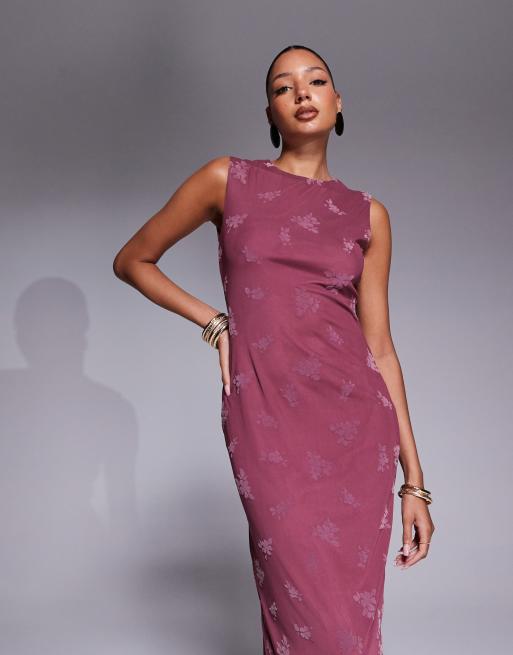 ASOS DESIGN maxi burn out floral grown on neck column dress in dusky pink, 4 of 4
