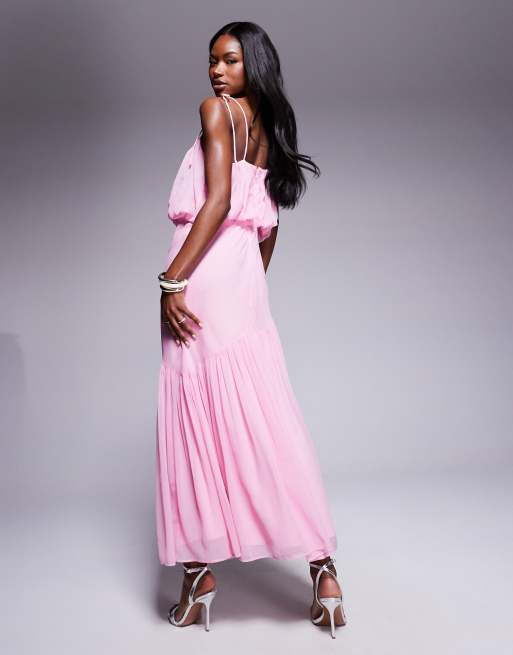 ASOS DESIGN - Maxi cami-jurk met blouson-effect en strook aan de zoom in roze, 2 van 4