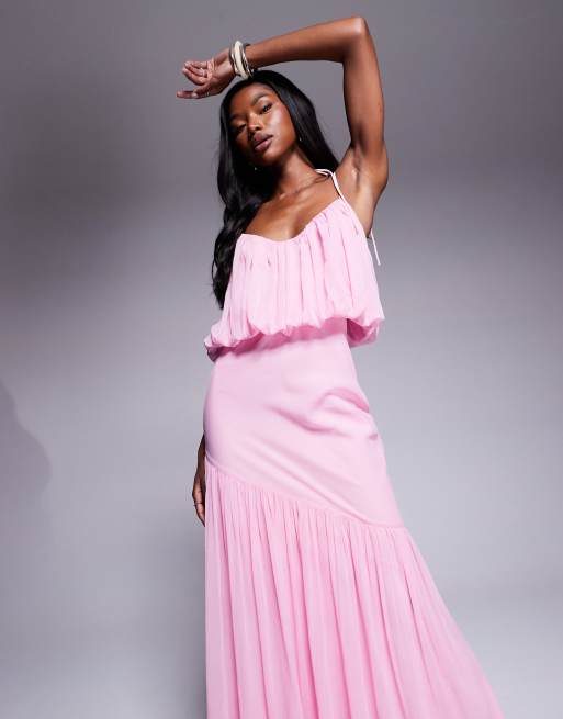 ASOS DESIGN - Maxi cami-jurk met blouson-effect en strook aan de zoom in roze, 3 van 4