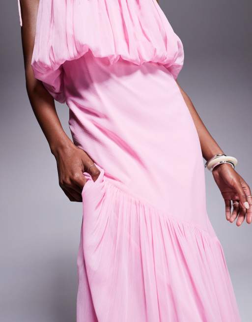 ASOS DESIGN - Maxi cami-jurk met blouson-effect en strook aan de zoom in roze, 4 van 4