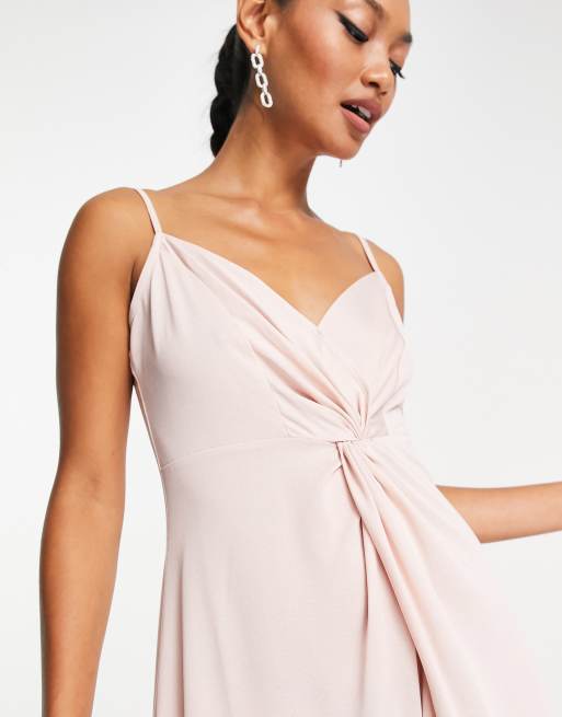 ASOS DESIGN - Maxi cami-jurk met gedraaide voorkant in beigeroze, 2 van 4