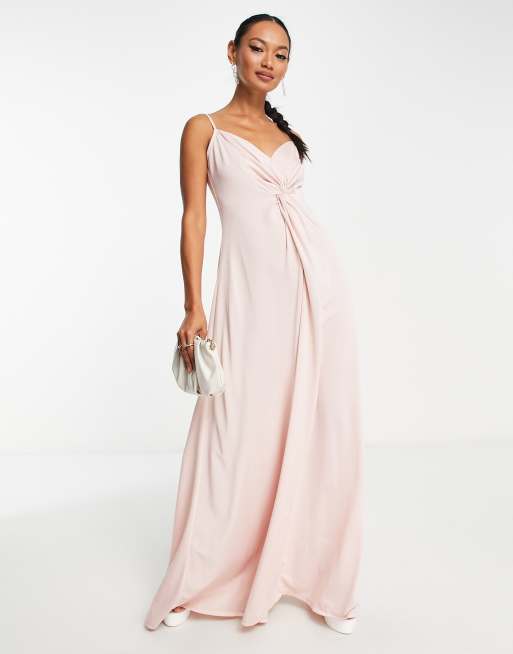 ASOS DESIGN - Maxi cami-jurk met gedraaide voorkant in beigeroze, 4 van 4
