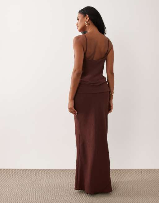 ASOS DESIGN - Maxi cami-jurk met gedrapeerde zijkant in bruin, 4 van 4