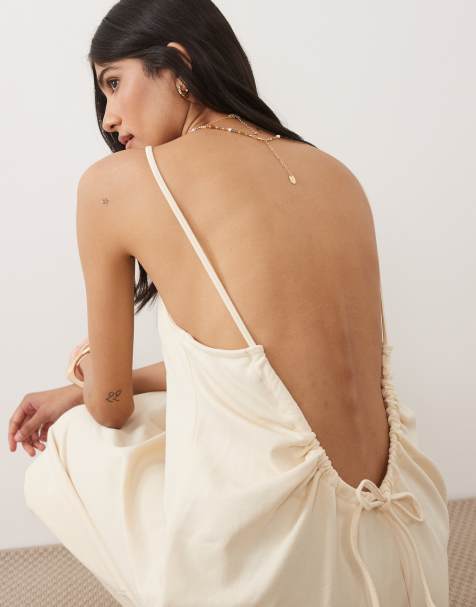 ASOS DESIGN - Maxi cami-jurk met lage ronde achterkant in crème - view 1