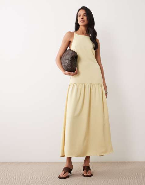 ASOS DESIGN - Maxi cami-jurk met lage ronde hals en verlaagde taille in lichtgeel - view 1