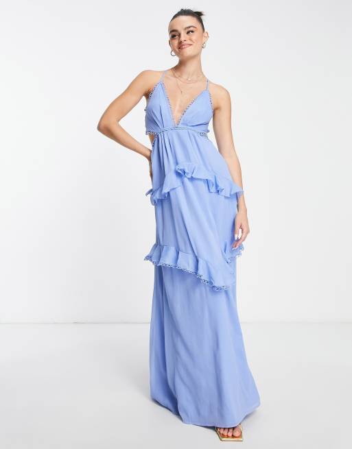 ASOS DESIGN - Maxi cami-jurk met open achterkant en cirkelvormige afwerking in blauw