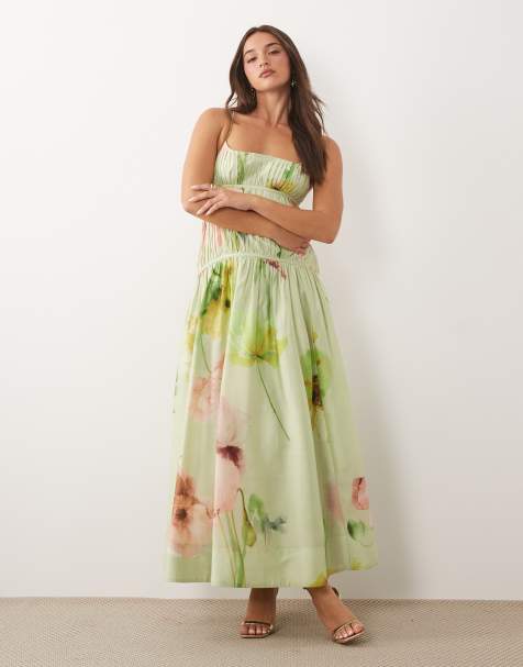 ASOS DESIGN - Maxi cami-jurk met rimpeleffect en open achterkant in abstracte print - view 1