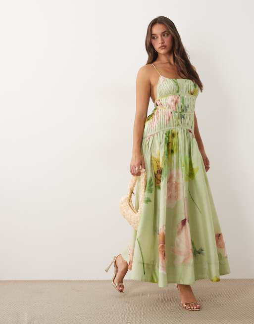 ASOS DESIGN - Maxi cami-jurk met rimpeleffect en open achterkant in abstracte print, 3 van 4