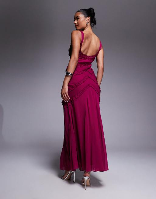 ASOS DESIGN - Maxi cami jurk met ruches in framboos, 2 van 4