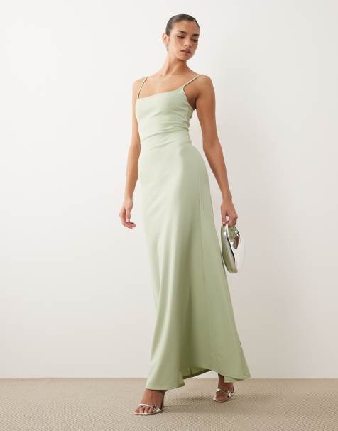 ASOS DESIGN - Maxi cami-jurk met veters aan de achterkant in saliegroen - view 1